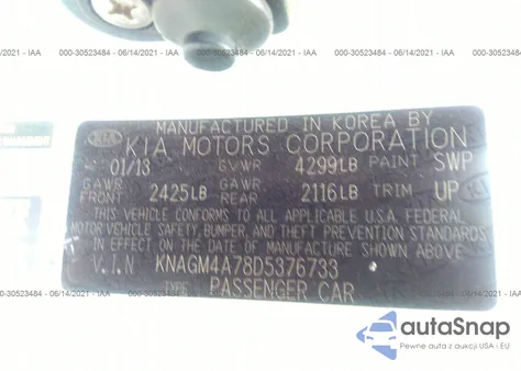 2013 Kia Optima Lx из США, поврежденный, VIN KNAGM4A78D5376733